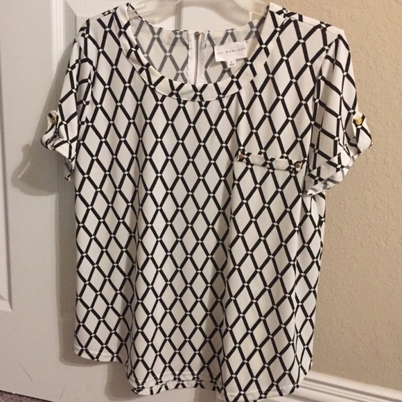 Workshop Republic Clothing Tops - •THE WORKSHOP IVORY & BLACK BLOUSE•